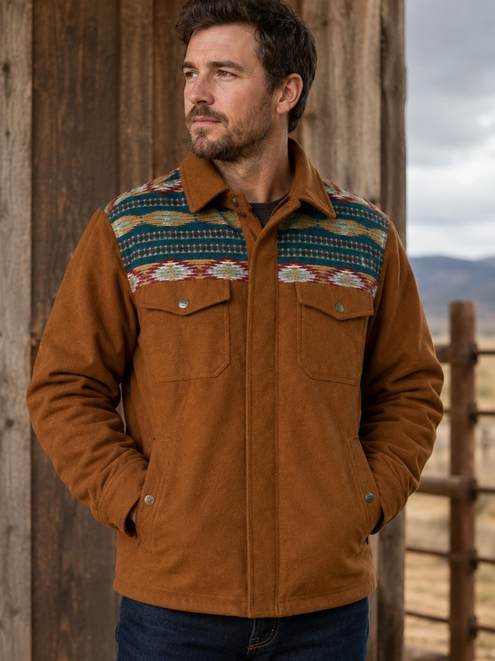 Moon Shine Spirit Men’s M Brown Aztec Western Insulated Shirt Jacket Outdoor